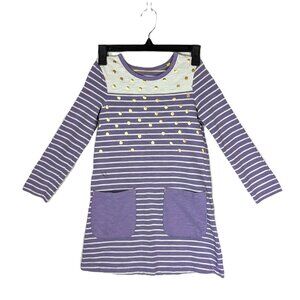 Mini Boden Jersey Knit Dress Girls Sz 7 8 128 Striped Metallic Dots Pockets FLAW